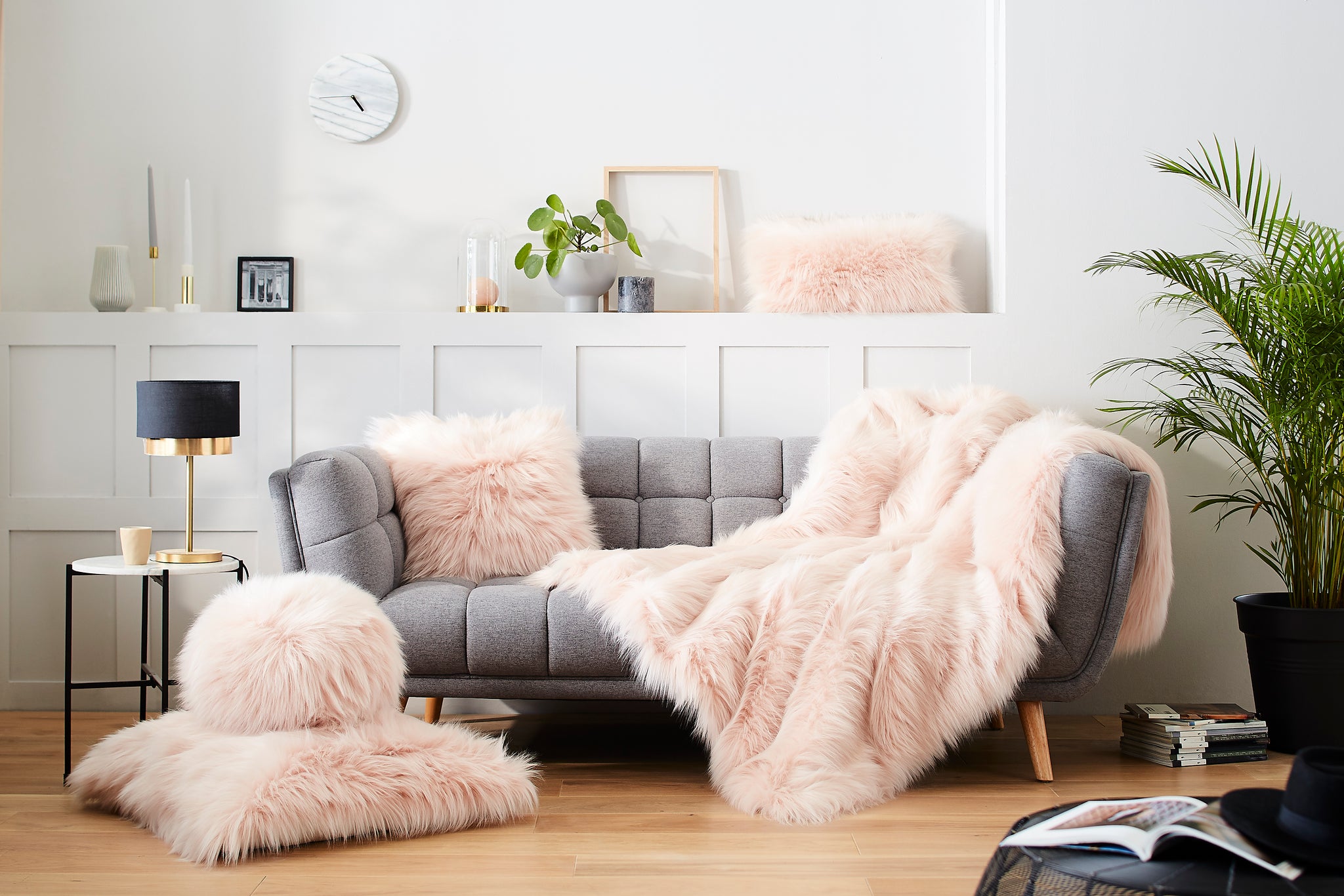 Blush faux shop fur pillow